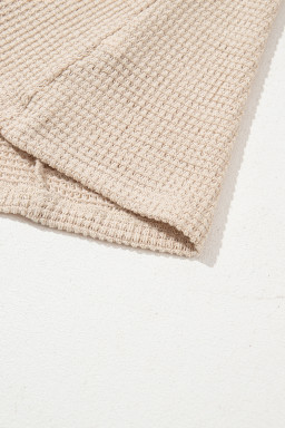 Oatmeal Hollow Patchwork Waffle Knit Top