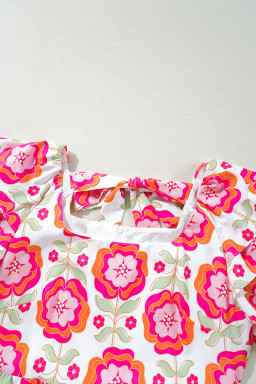 Rose Floral Print Layered Ruffle Sleeve Mini Dress