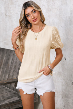 Apricot Swiss Dot Mesh Puff Sleeve Textured Top
