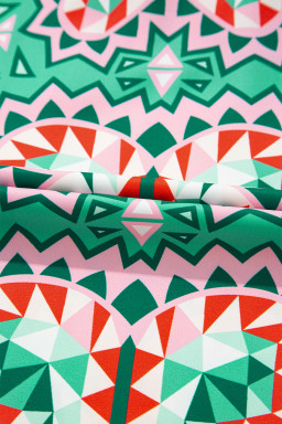 Sea Green Boho Geometric Print Pop of Color Neckline Blouse