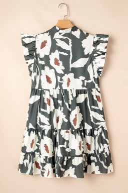 Green Vintage 60s Floral Tiered Pleated Loose Mini Dress