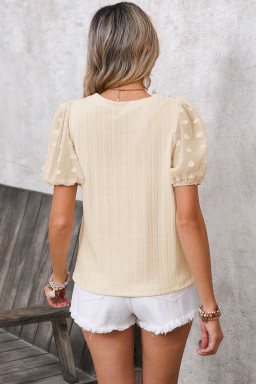 Apricot Swiss Dot Mesh Puff Sleeve Textured Top