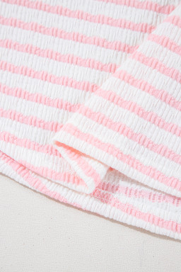 Pink Striped Print Short Sleeve Top and Pocket Shorts Set