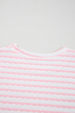 Pink Striped Print Short Sleeve Top and Pocket Shorts Set