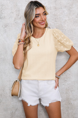 Apricot Swiss Dot Mesh Puff Sleeve Textured Top
