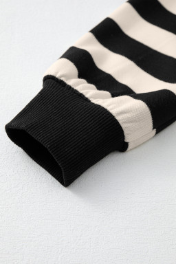 Black Stripe Pocket Collared V Neck Loose Fit Mini Dress