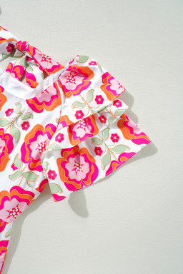 Rose Floral Print Layered Ruffle Sleeve Mini Dress