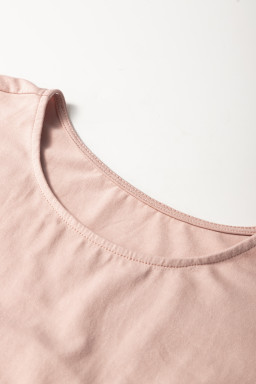 Oatmeal Frilled Trim Crewneck Loose Fit Mini Dress