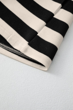 Black Stripe Pocket Collared V Neck Loose Fit Mini Dress