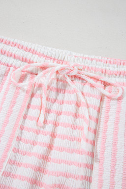 Pink Striped Print Short Sleeve Top and Pocket Shorts Set