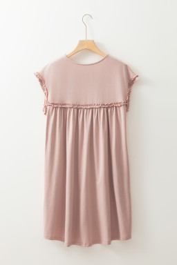 Oatmeal Frilled Trim Crewneck Loose Fit Mini Dress