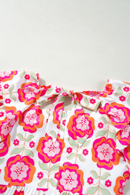 Rose Floral Print Layered Ruffle Sleeve Mini Dress