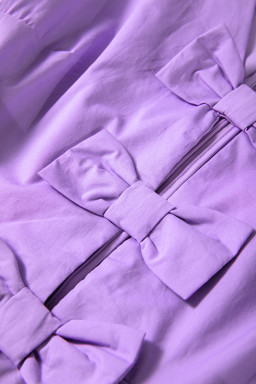 Wisteria Solid Color Bow Puff Sleeve High Waist Romper