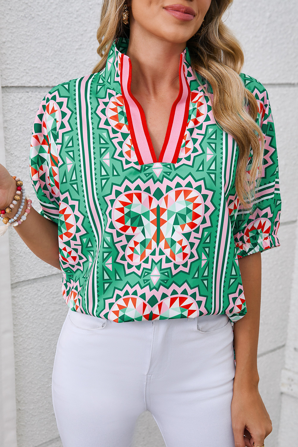 color block trim blouses