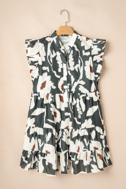 Green Vintage 60s Floral Tiered Pleated Loose Mini Dress