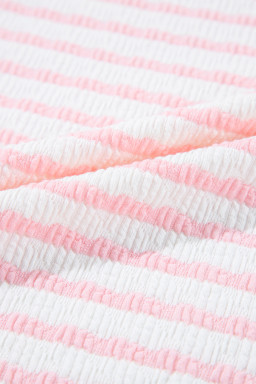 Pink Striped Print Short Sleeve Top and Pocket Shorts Set