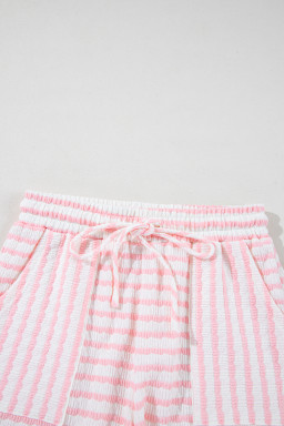 Pink Striped Print Short Sleeve Top and Pocket Shorts Set