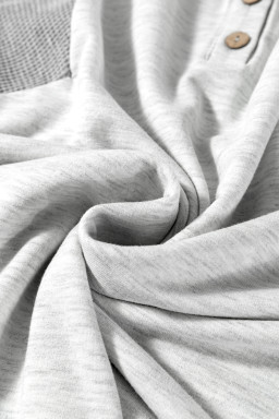 Light Grey Two Tone Contrast Waffle Knit Patched Buttoned V Neck Top