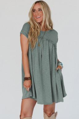 Mist Green Frilled Seam Round Neck T Shirt Dress
