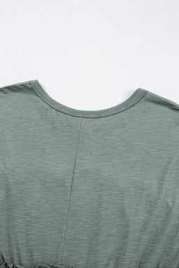 Mist Green Frilled Seam Round Neck T Shirt Dress