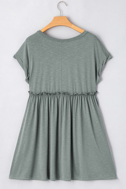 Mist Green Frilled Seam Round Neck T Shirt Dress