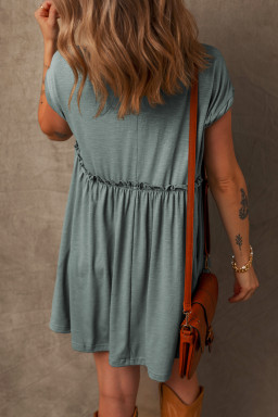 Mist Green Frilled Seam Round Neck T Shirt Dress