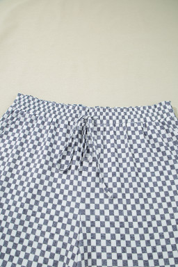 Gray Checkerboard Drawstring High Waist Plus Size Shorts