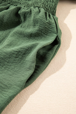 Green Surplice Neckline Smocked High Waist Plus Size Maxi Dress