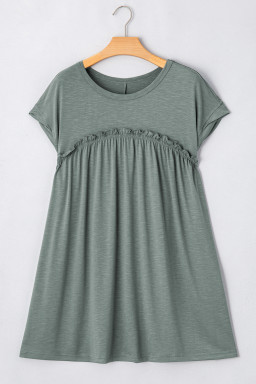 Mist Green Frilled Seam Round Neck T Shirt Dress