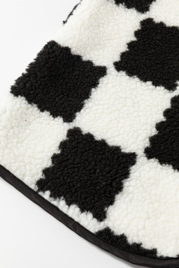 Black Checkered Sherpa Collared Jacket Vest