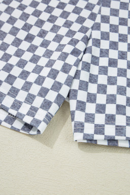 Gray Checkerboard Drawstring High Waist Plus Size Shorts