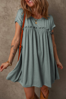 Mist Green Frilled Seam Round Neck T Shirt Dress