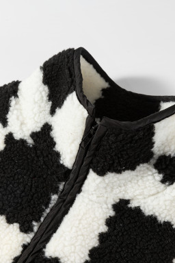 Black Checkered Sherpa Collared Jacket Vest