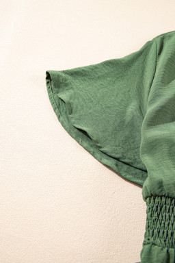 Green Surplice Neckline Smocked High Waist Plus Size Maxi Dress