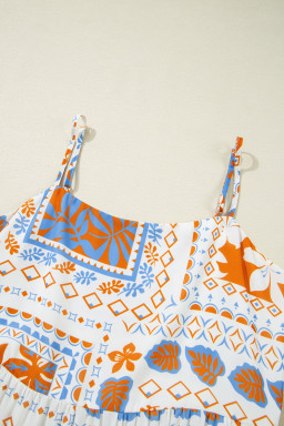 Orange Floral Print Ricrac Trim Spaghetti Straps Maxi Dress