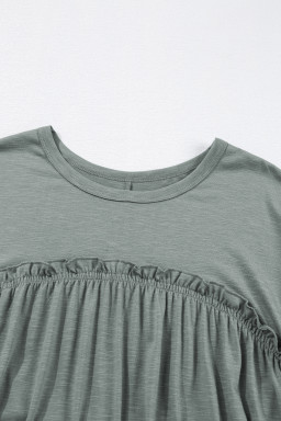 Mist Green Frilled Seam Round Neck T Shirt Dress