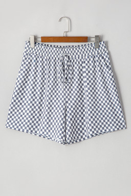 Gray Checkerboard Drawstring High Waist Plus Size Shorts