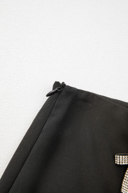 Black Rhinestone Bow High Waist Mini Skirt
