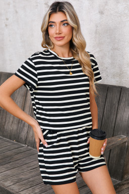 Black White Striped Short Sleeve Tee and Shorts Set