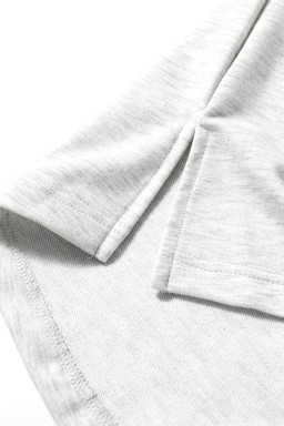 Light Grey Two Tone Contrast Waffle Knit Patched Buttoned V Neck Top