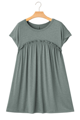 Mist Green Frilled Seam Round Neck T Shirt Dress
