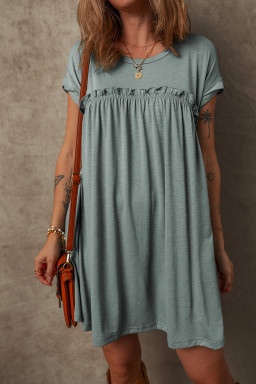 Mist Green Frilled Seam Round Neck T Shirt Dress