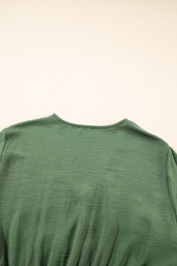 Green Surplice Neckline Smocked High Waist Plus Size Maxi Dress