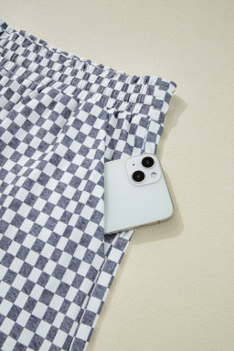 Gray Checkerboard Drawstring High Waist Plus Size Shorts