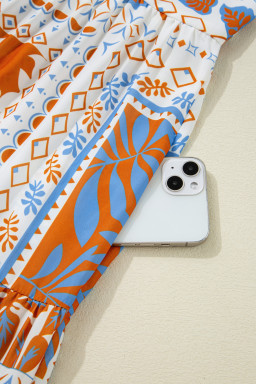 Orange Floral Print Ricrac Trim Spaghetti Straps Maxi Dress