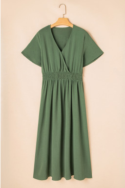 Green Surplice Neckline Smocked High Waist Plus Size Maxi Dress