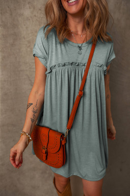 Mist Green Frilled Seam Round Neck T Shirt Dress