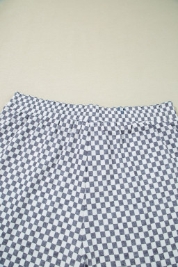 Gray Checkerboard Drawstring High Waist Plus Size Shorts