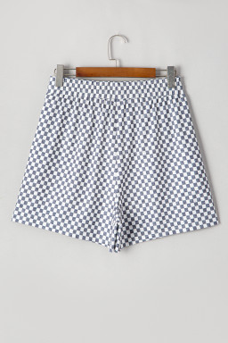 Gray Checkerboard Drawstring High Waist Plus Size Shorts