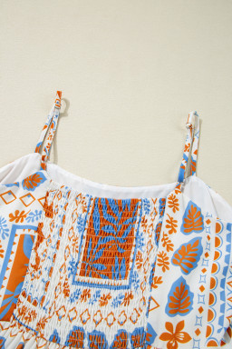 Orange Floral Print Ricrac Trim Spaghetti Straps Maxi Dress